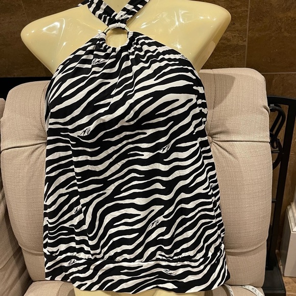 AM: NWT MICHAEL Michael Kors Womens Logo-Ring Blouson Tankini Top M - Picture 1 of 8